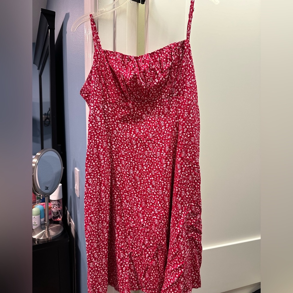 Red tie back mini dress